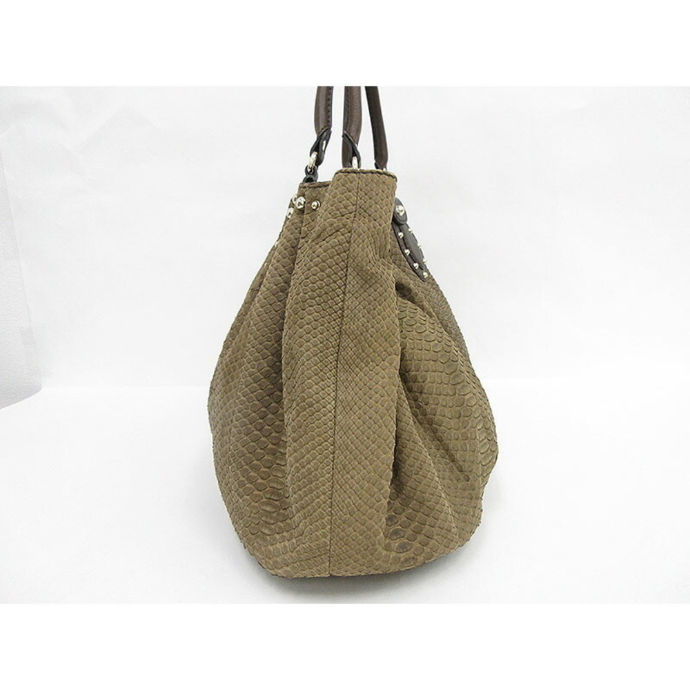 Gucci Leather Studded Python Brown Tote Handbag - image 1